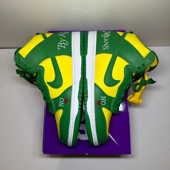NWT 2022 SUPREME x NIKE SB DUNK HIGH “BY ANY MEANS NECESSARY” BRAZIL MENS SZ 10